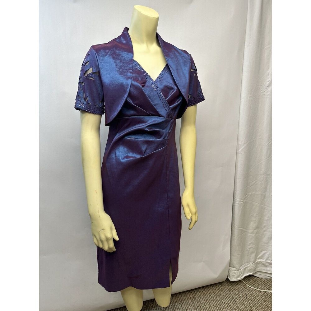 KM Collections Mille‎ Belle Blue Lavender Dress Knee length w/ Jacket SZ 6